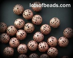 Copper plated round filigree bead